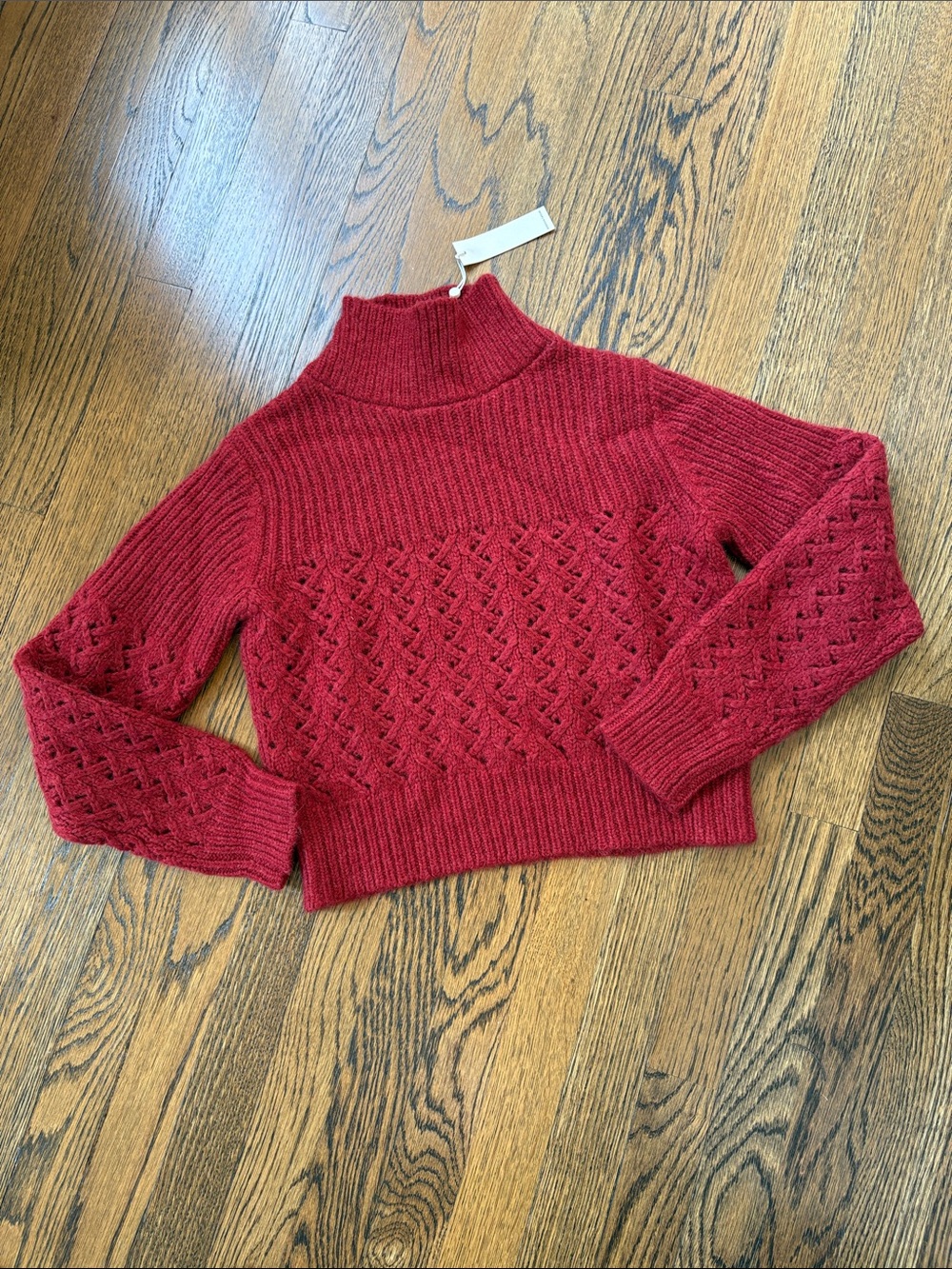 Rebecca Taylor NWT Chainette Red Cable-Knit Turtleneck Sweater, xS